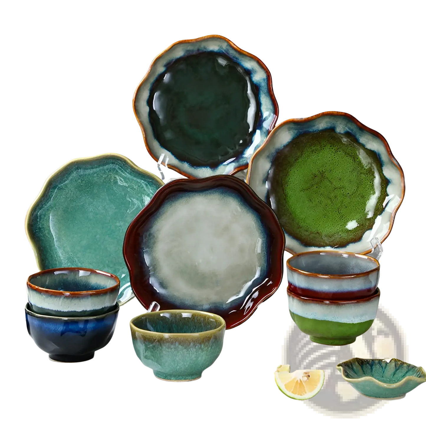 Ceramic Tableware Set Scalloped Fambe Diamond Dishes
