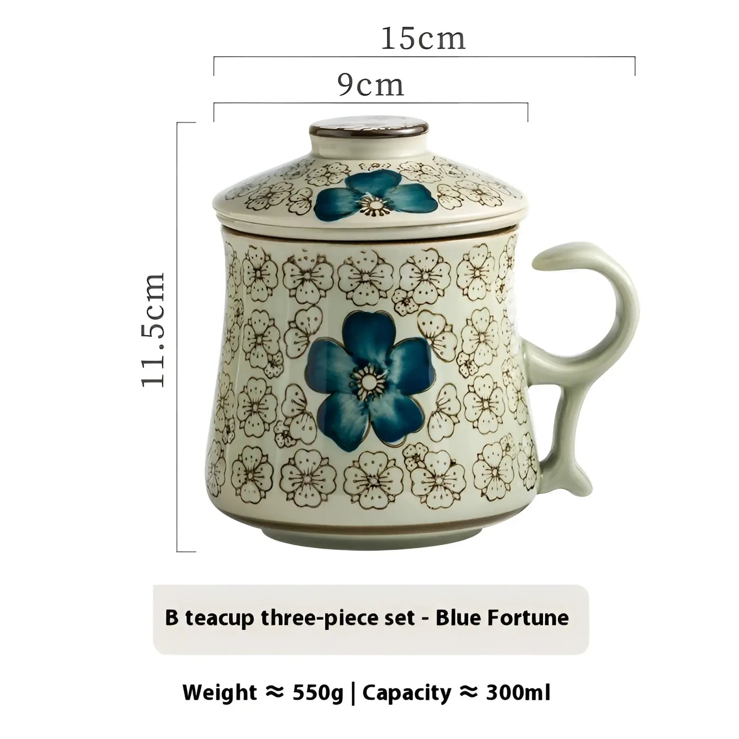 Ceramic Tea Mug with Infuser and Lid Floral 300ml