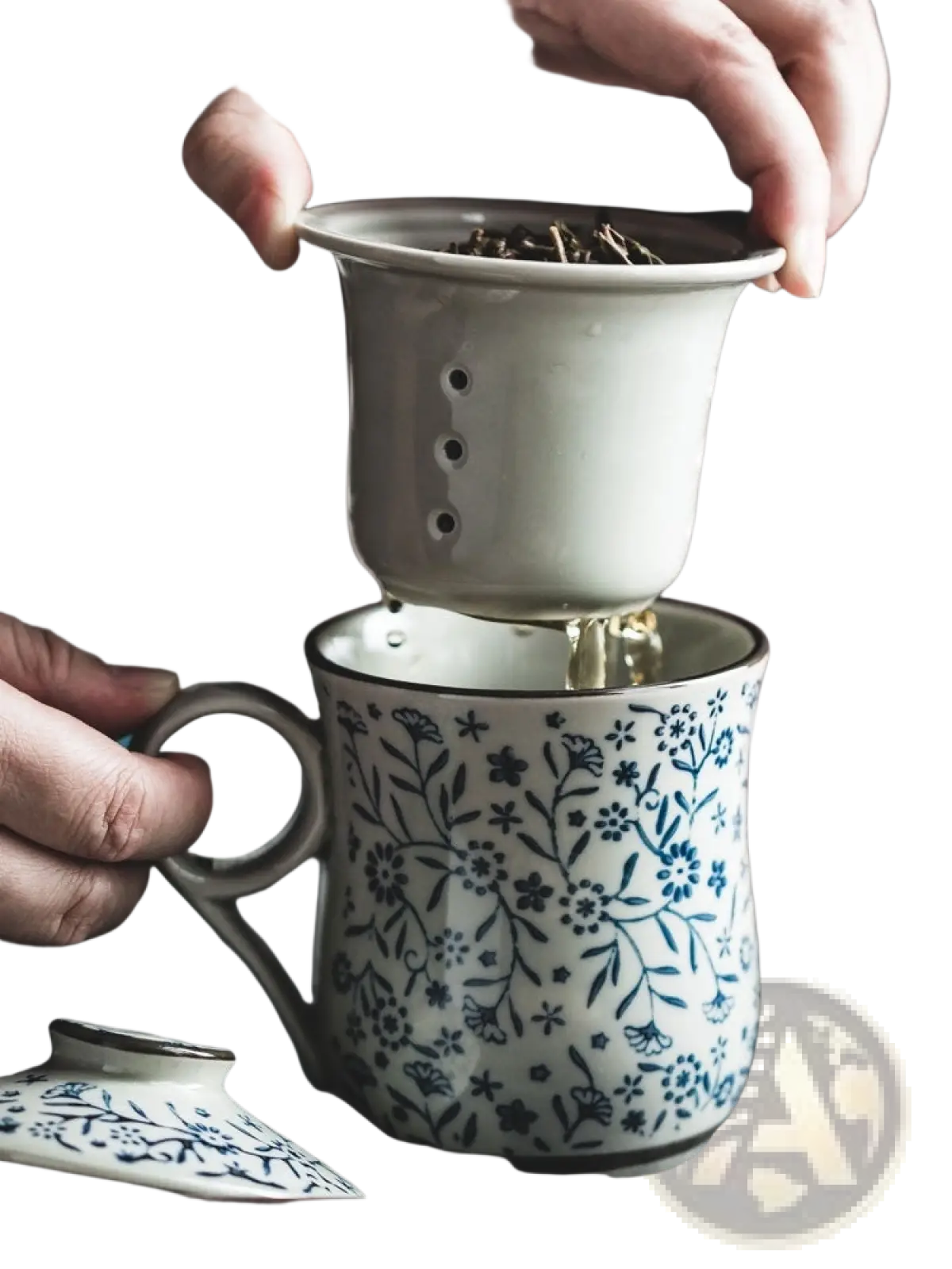 Ceramic Tea Mug with Infuser and Lid Floral 300ml