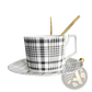 Ceramic Tea Set with Plaid Teapot and Gold Trim Tray