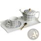 Ceramic Tea Set with Plaid Teapot and Gold Trim Tray