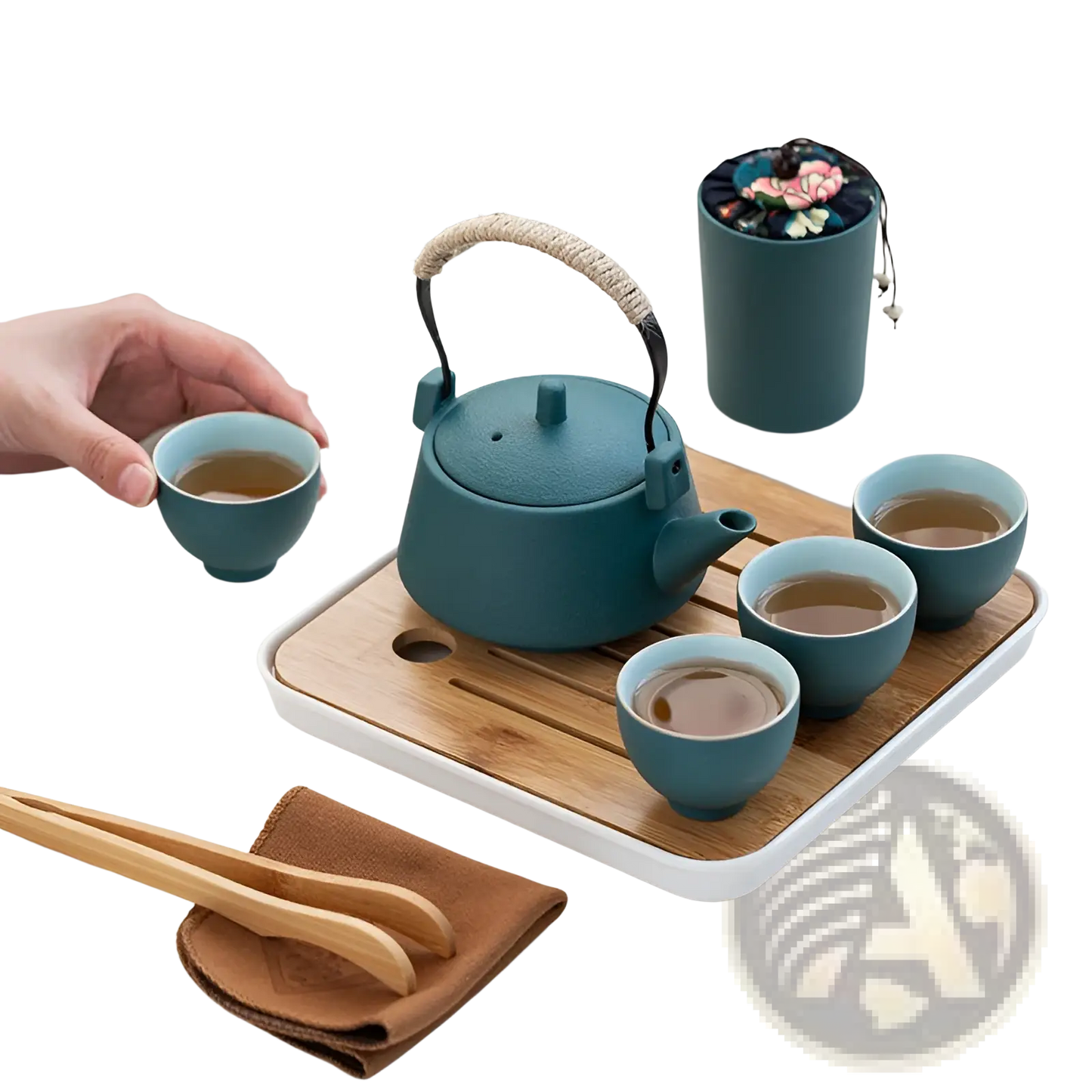 Ceramic Travel Tea Set with Bamboo Tray and Case