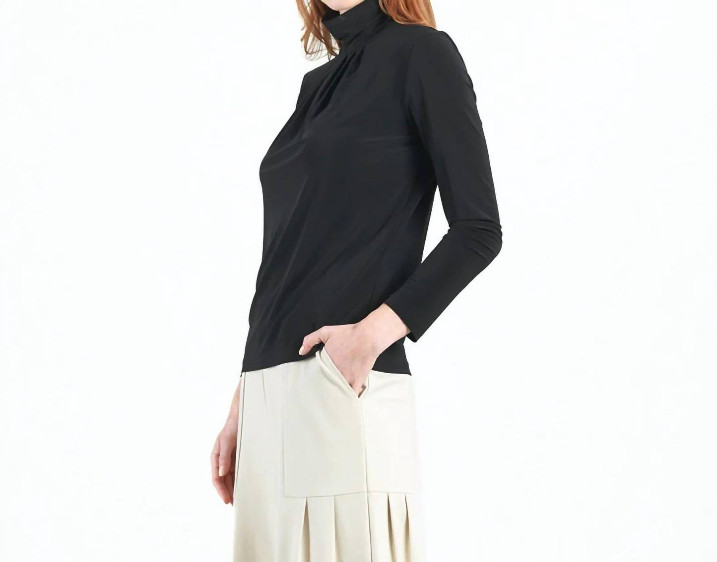 Clara Sunwoo - Mock Neck Pleated Detail Top