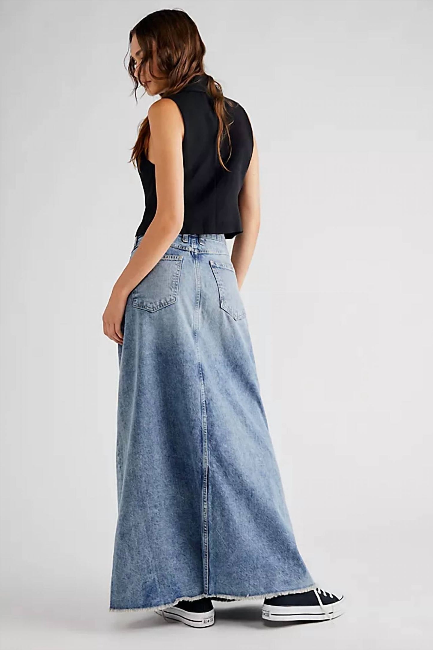 Free People - Come As You Are Denim Maxi Skirt in Medium Indigo