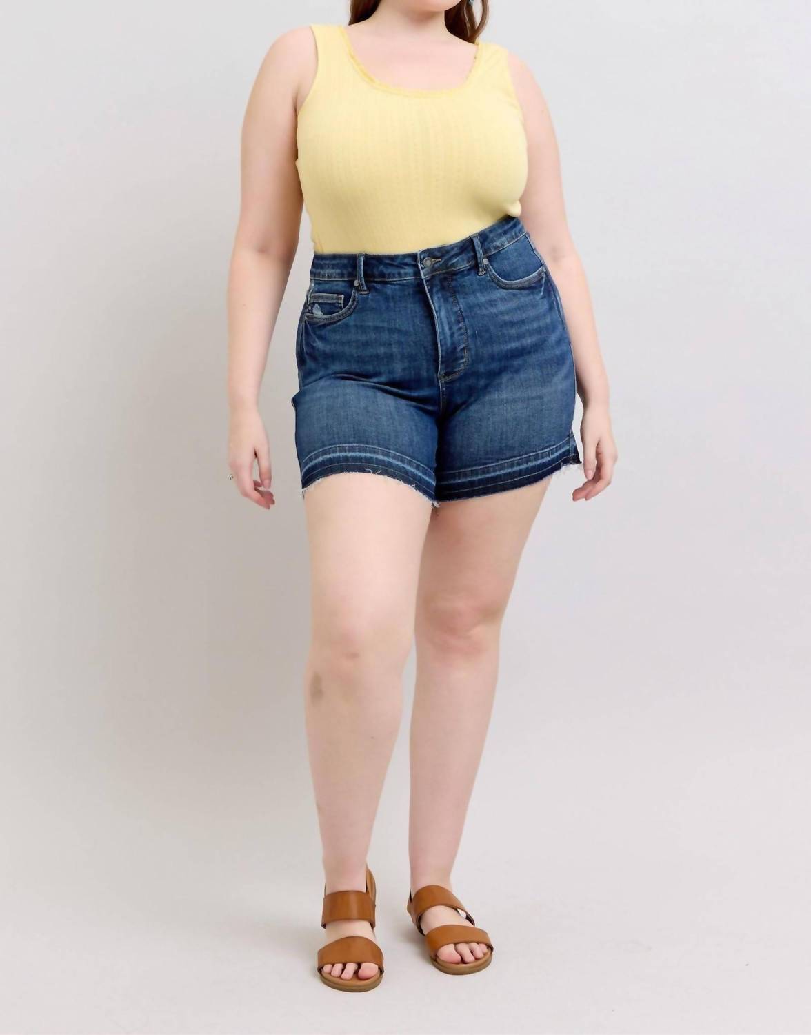 Judy Blue - High Waist Tummy Control Destroy Release Hem Denim Short