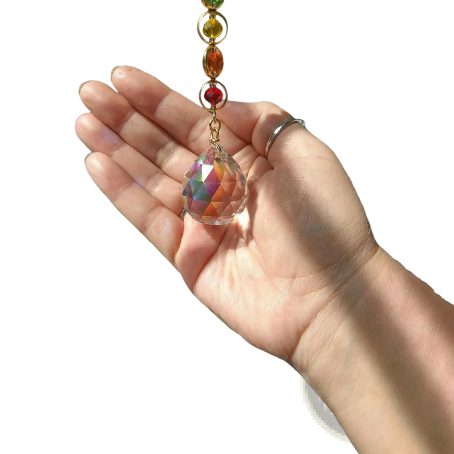 Chakra Rainbow Crystal Sun Catcher with Faceted Prism