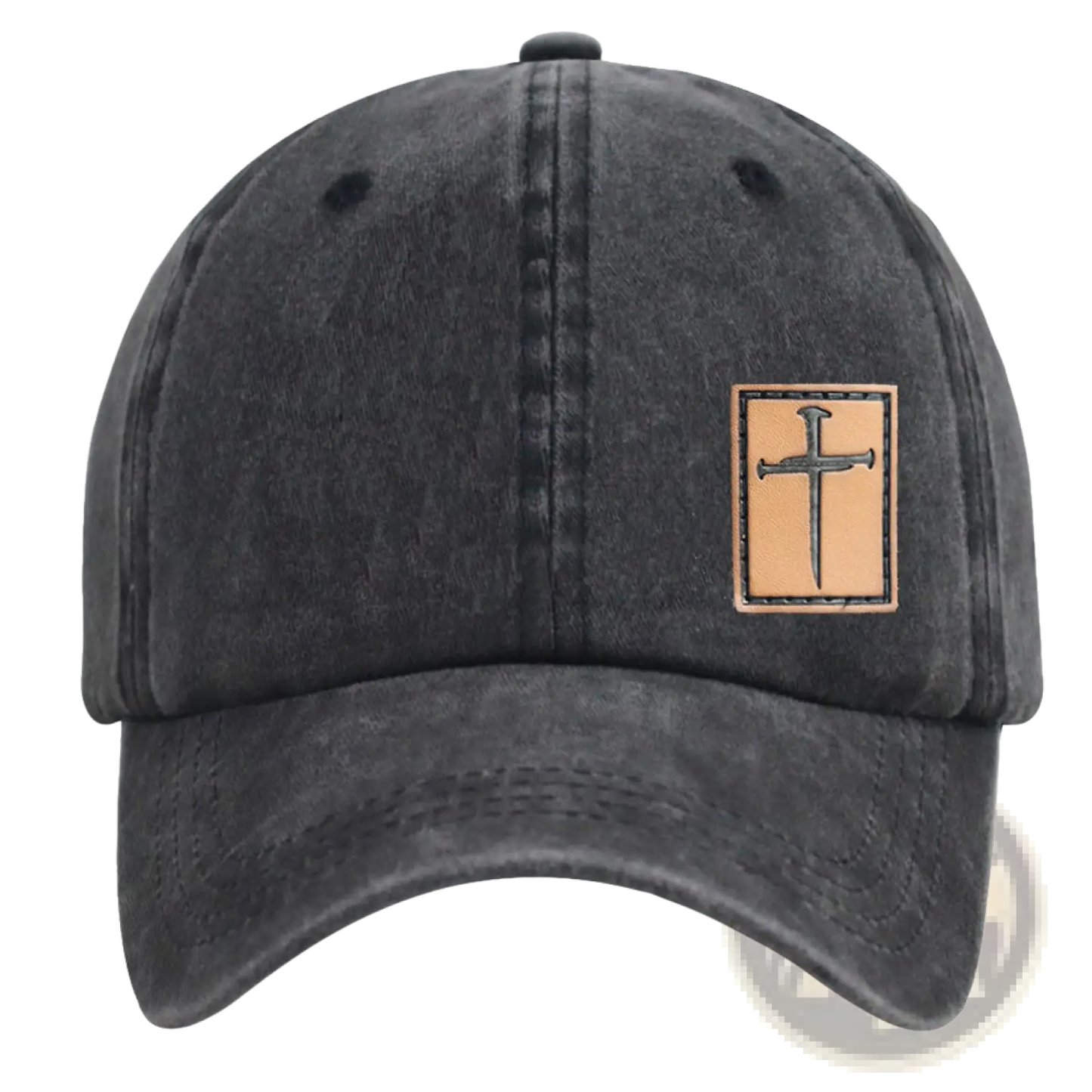 Christian Cross Leather Patch Baseball Hat Distressed