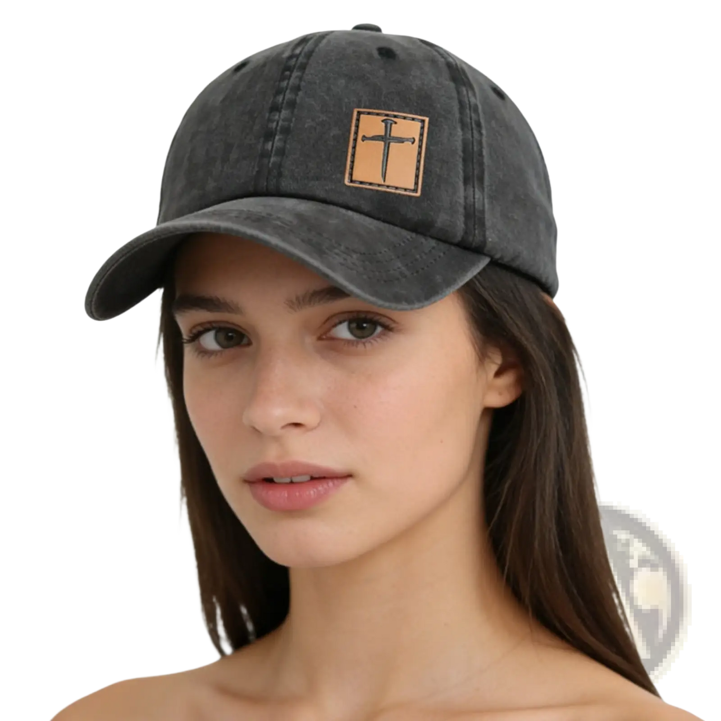 Christian Cross Leather Patch Baseball Hat Distressed