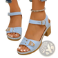 Chunky Heel Sandals with Buckle and Pigskin Lining