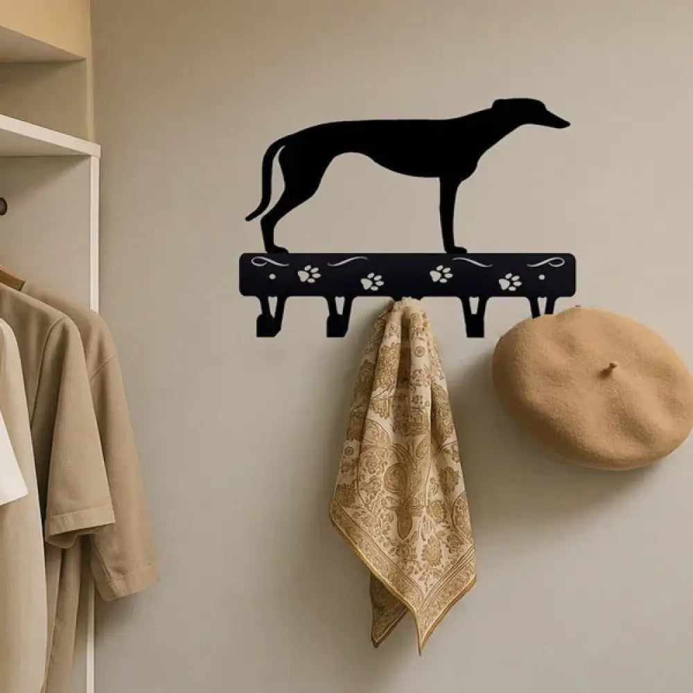 Greyhound Black Metal Paw Print Wall Hooks