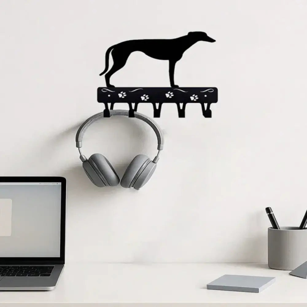 Greyhound Black Metal Paw Print Wall Hooks