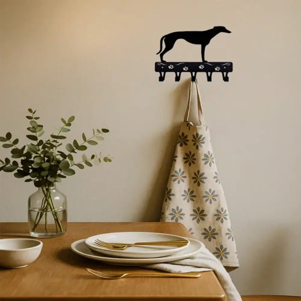 Greyhound Black Metal Paw Print Wall Hooks
