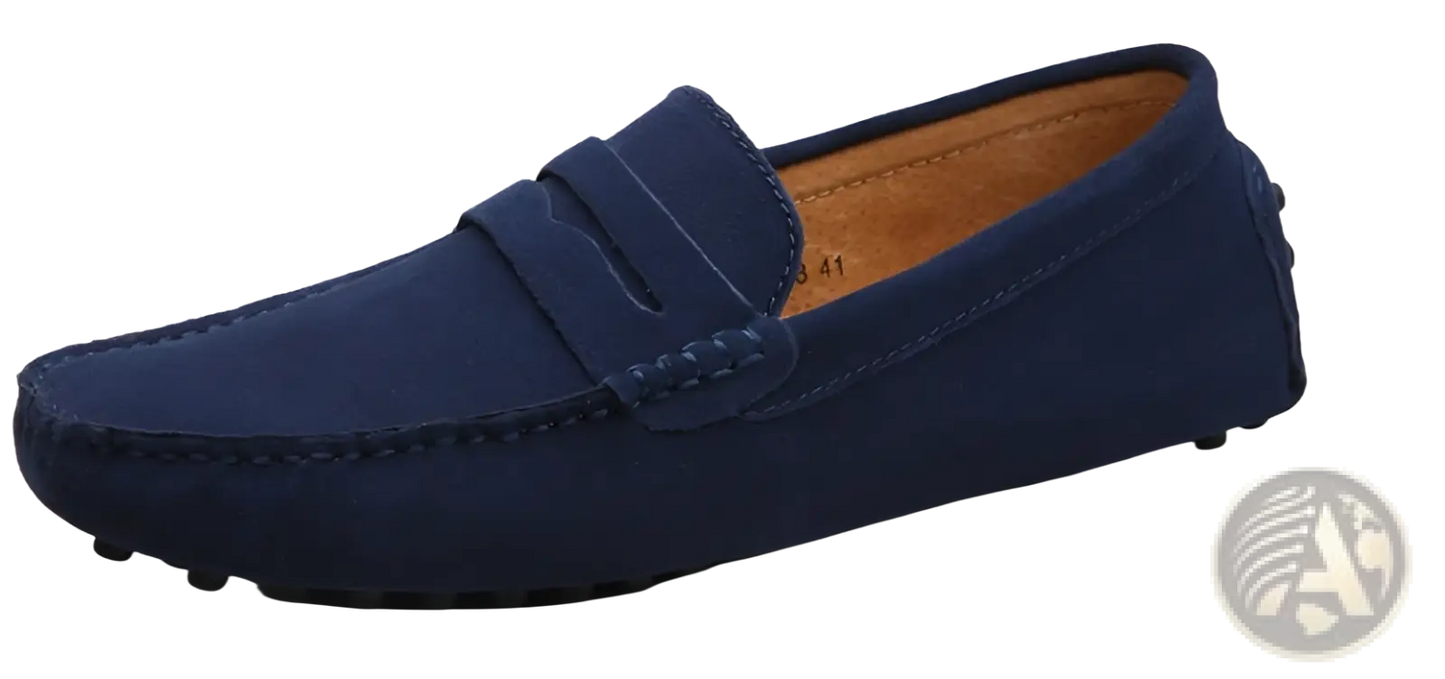 Classic Suede Moccasin Loafers with Contrast Stitching