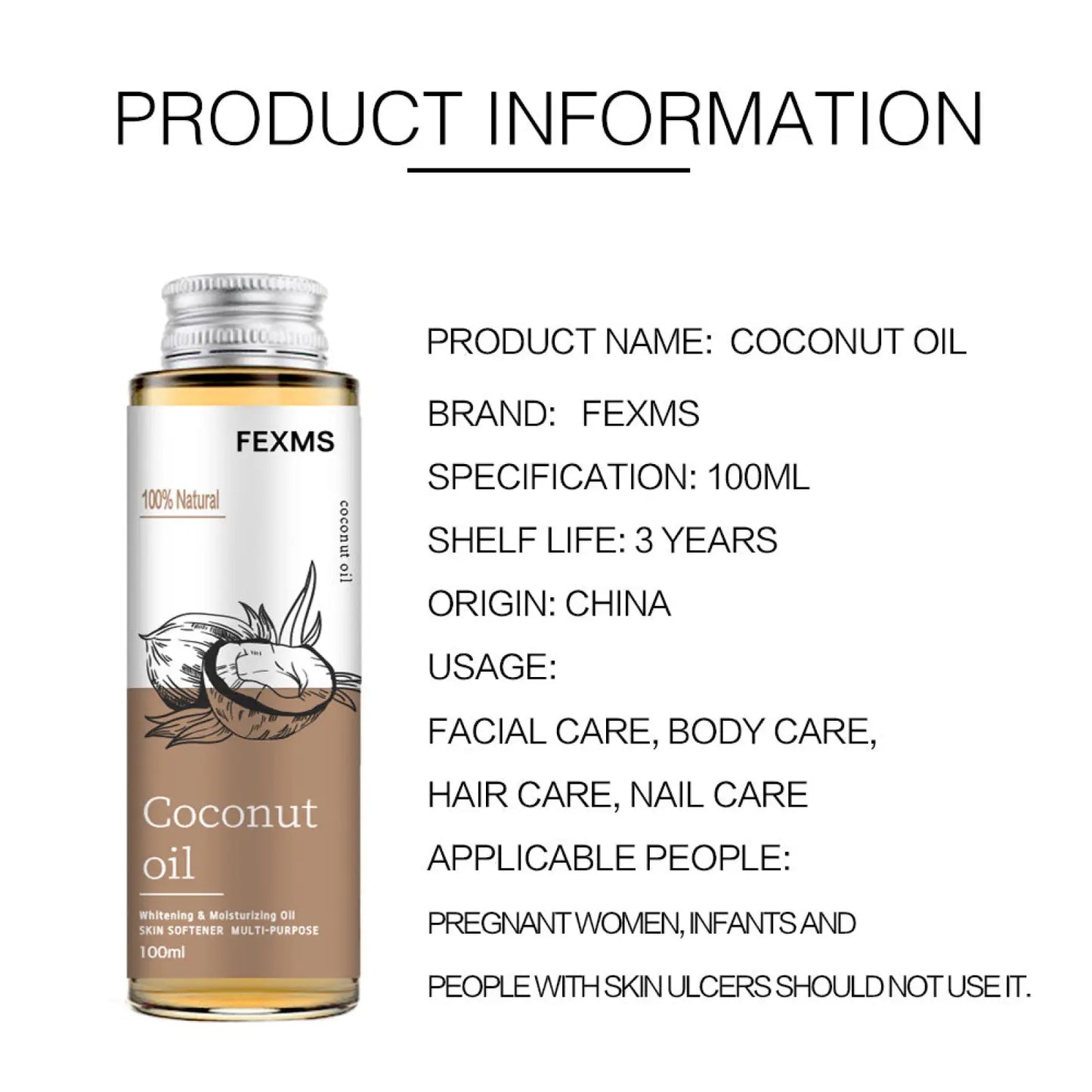 Coconut Essential Oil 100ml Skin Massage Glass Bottle