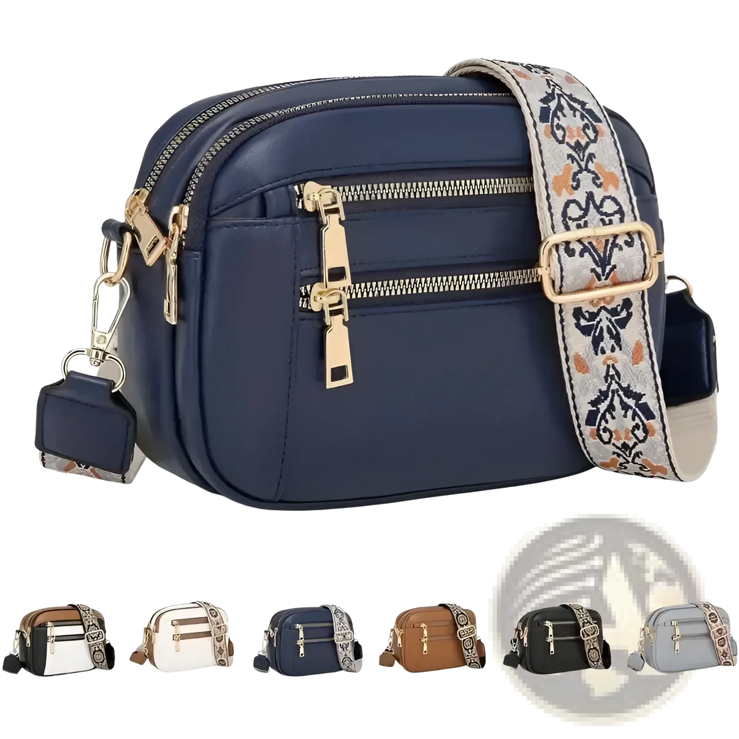 Colorblock Leather Crossbody Bag with Floral Strap