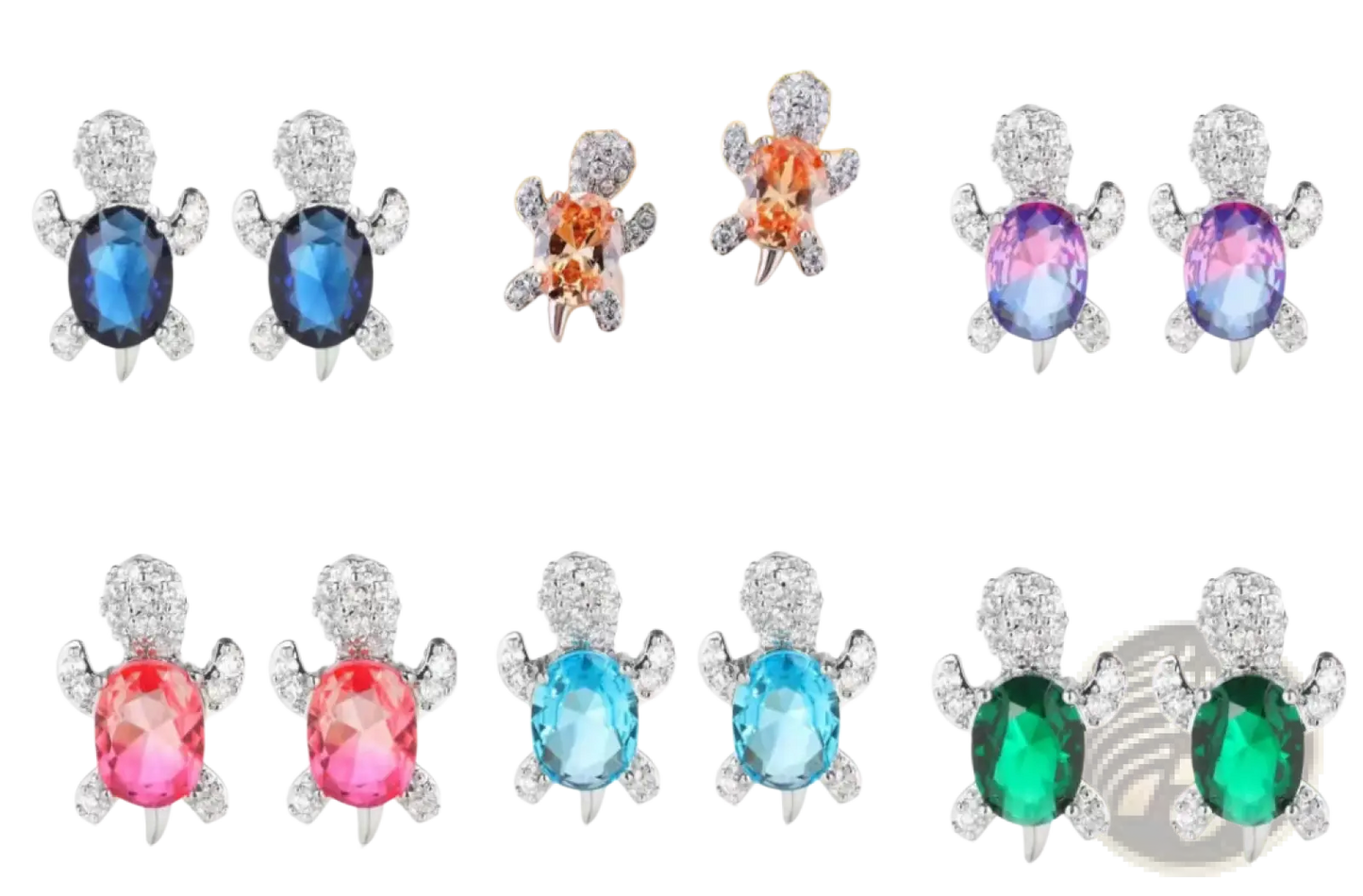 Colorful Crystal Turtle Stud Earring Set