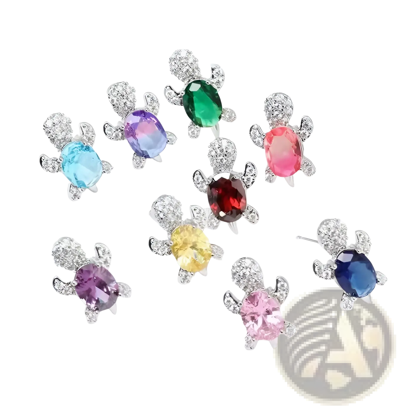 Colorful Crystal Turtle Stud Earring Set
