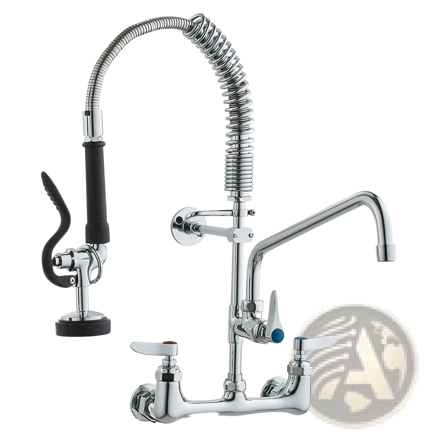 Commercial Faucet with Pre-rinse Sprayer and 12-inch Spout