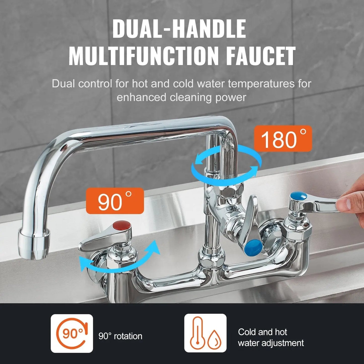 Commercial Faucet with Pre-rinse Sprayer and 12-inch Spout