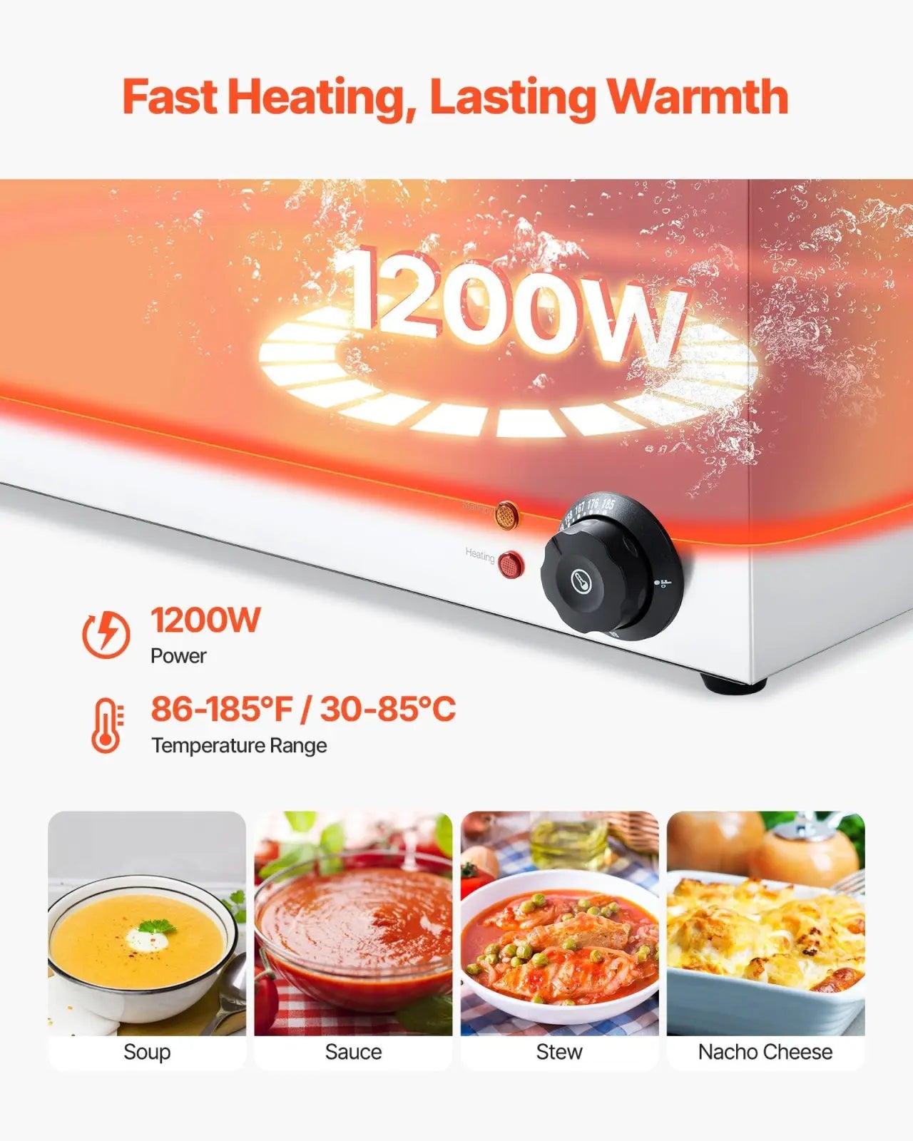 Commercial Food Warmer 5 Pan 1200w Countertop Bain Marie