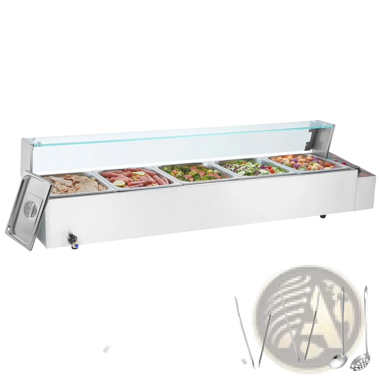 Commercial Food Warmer 5 Pan 40qt with Glass Shield