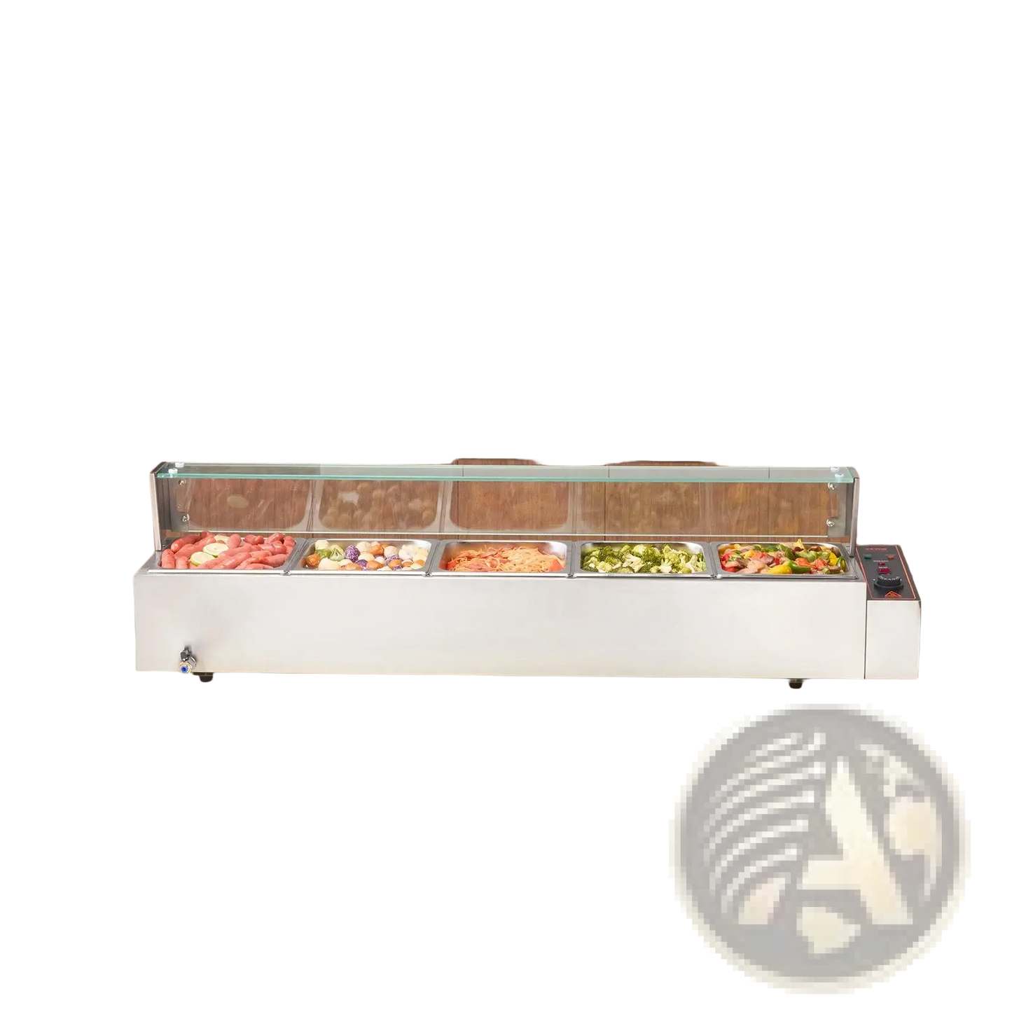 Commercial Food Warmer 5 Pan 40qt with Glass Shield