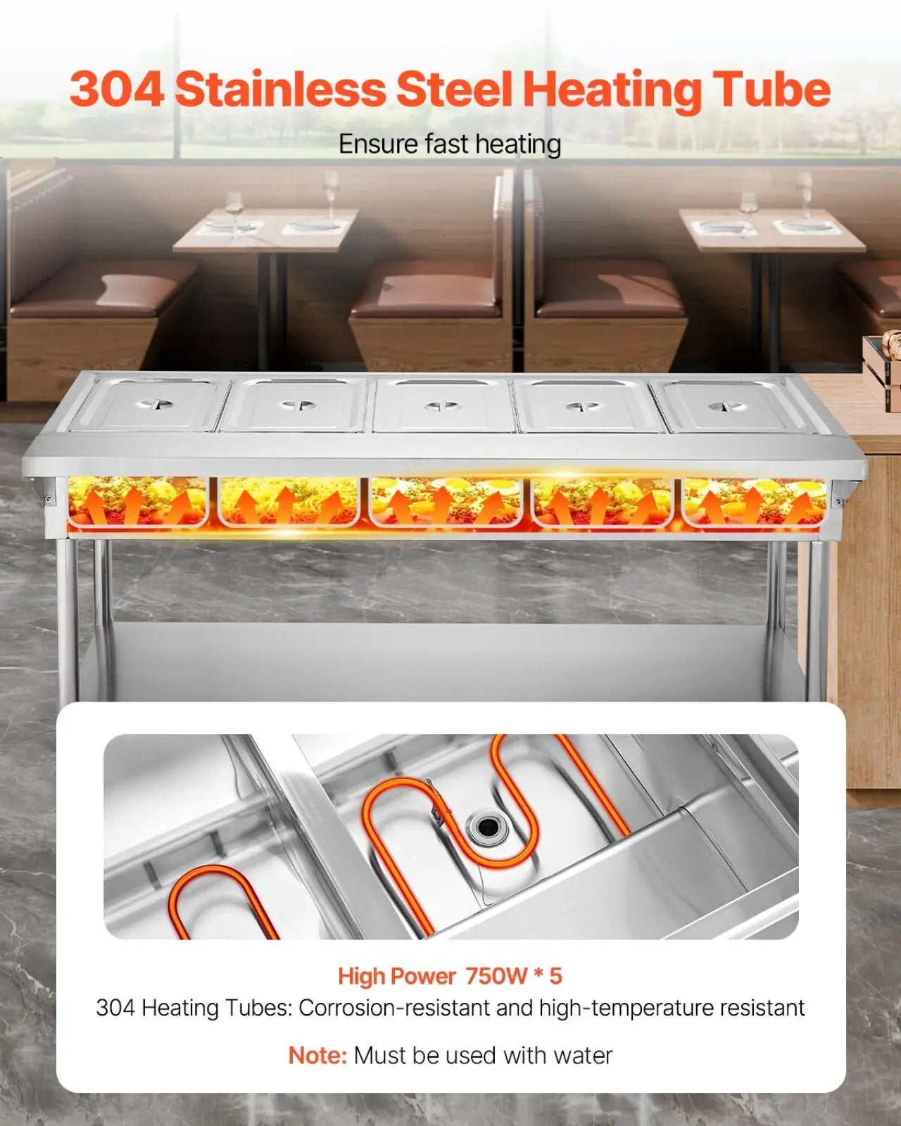 Commercial Food Warmer 5 Pan Steam Table Cart