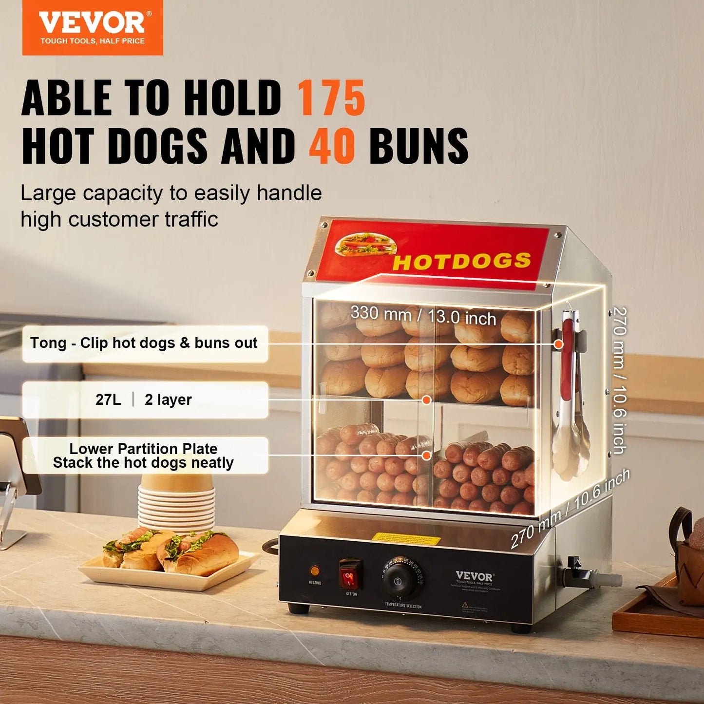 Commercial Hot Dog Steamer and 28.5qt Bun Warmer Case