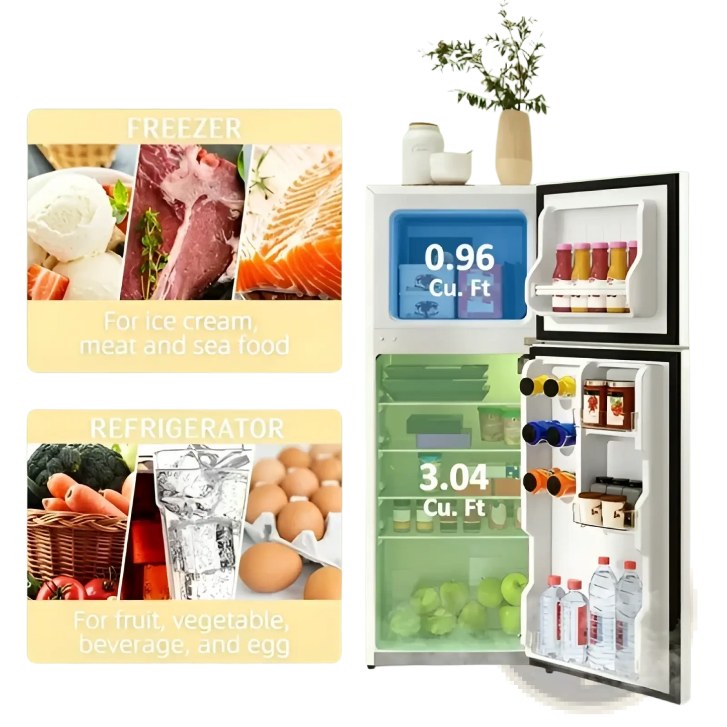 Compact 4.0 Cu. Ft. Two Door Mini Fridge with Freezer