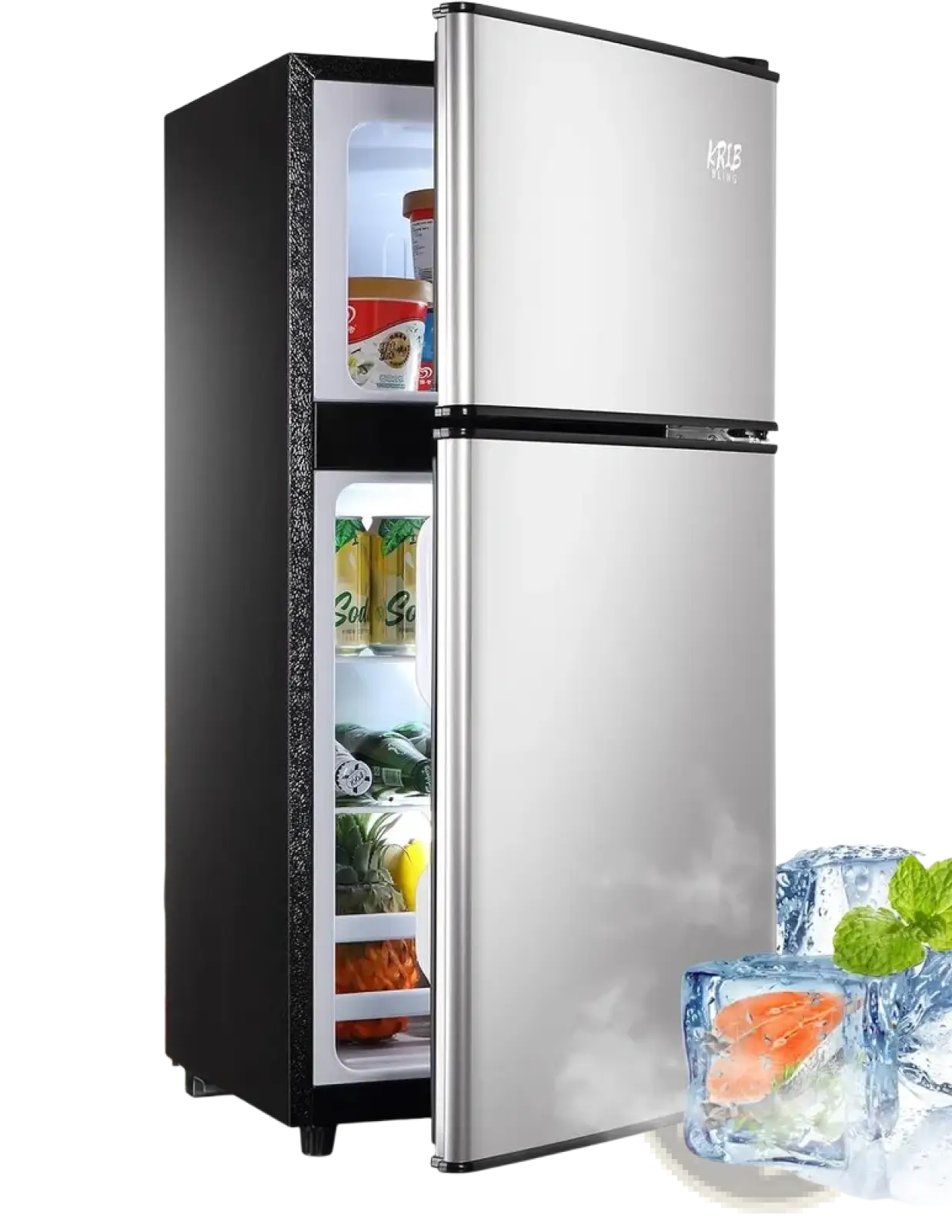 Compact Refrigerator 2 Door Mini Fridge with Glass Doors