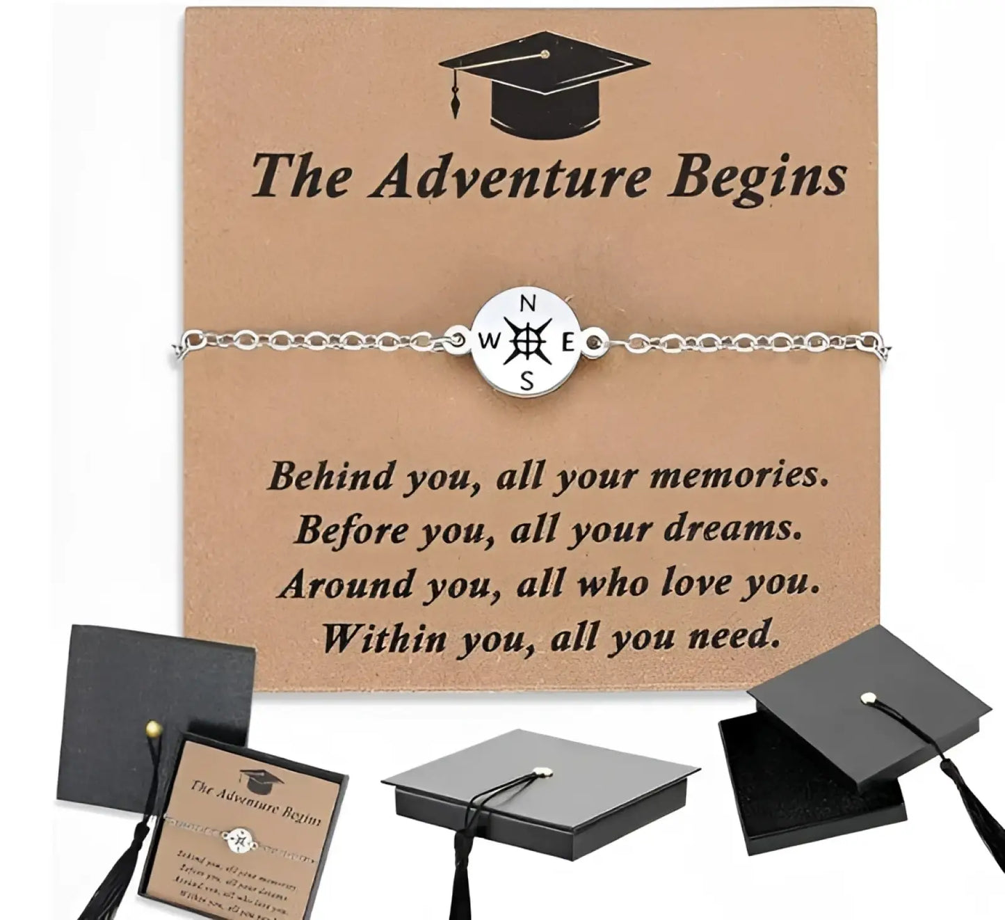 Compass Charm Graduation Adventure Cord Bracelet
