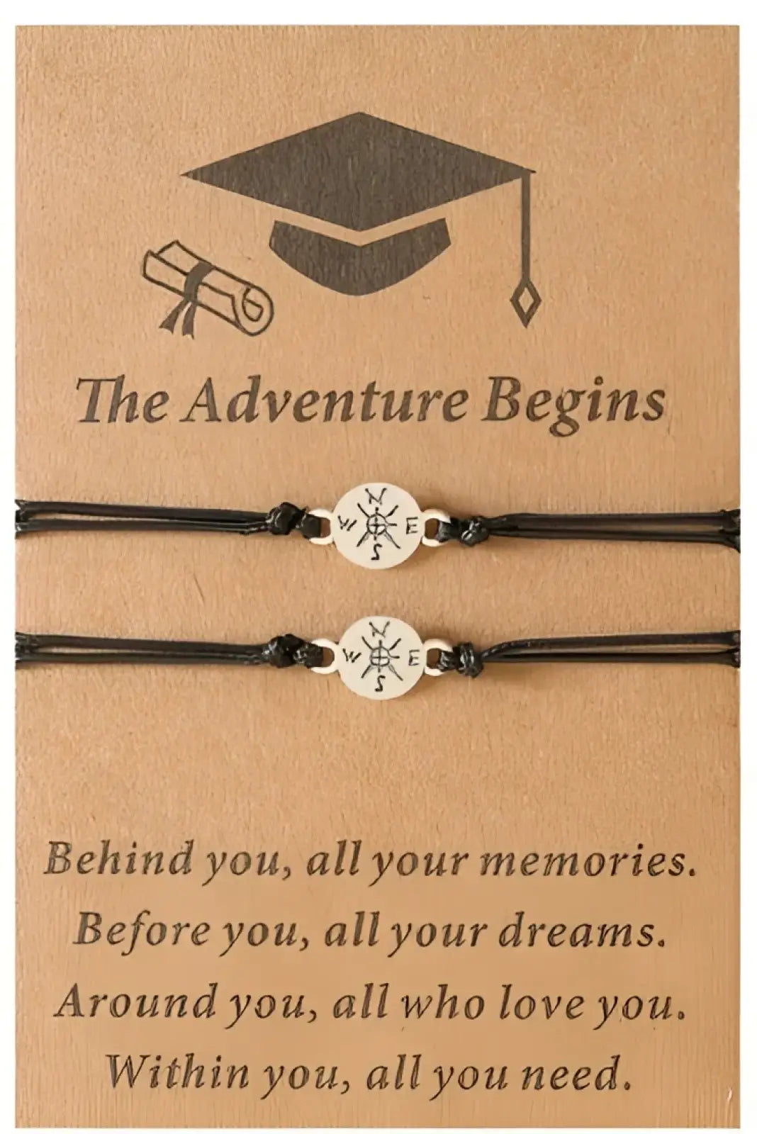 Compass Charm Graduation Adventure Cord Bracelet