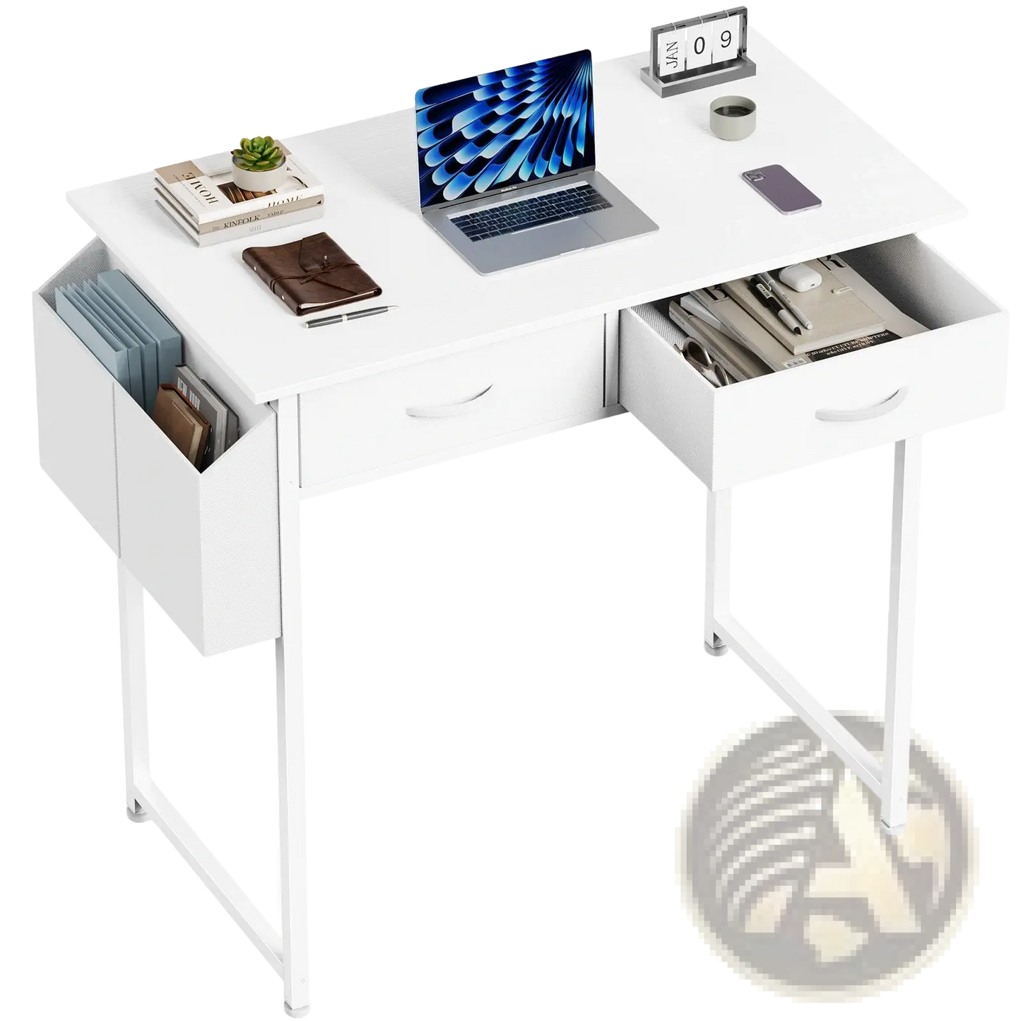 Computer Desk with Drawers and Storage Shelves