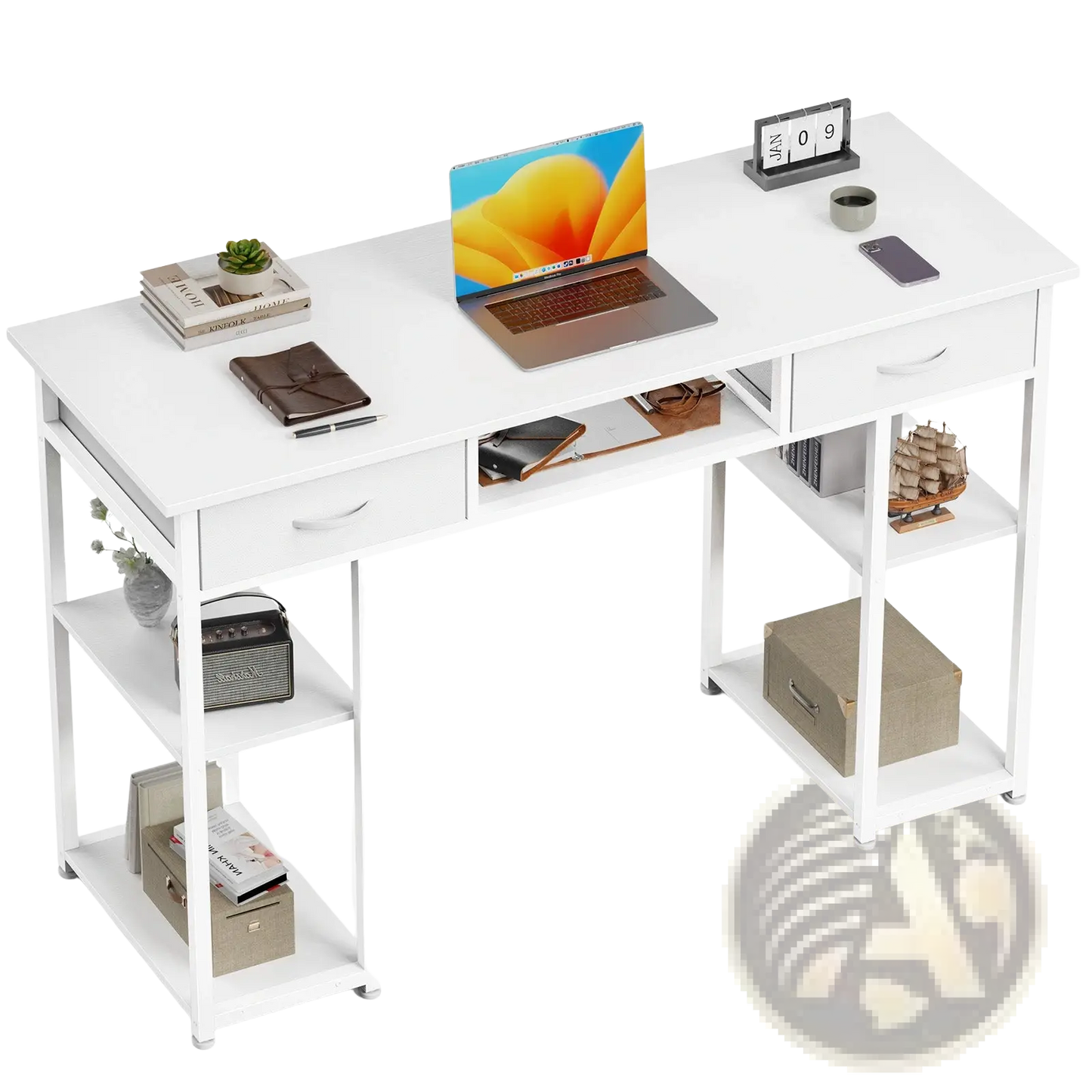 Computer Desk with Drawers and Storage Shelves