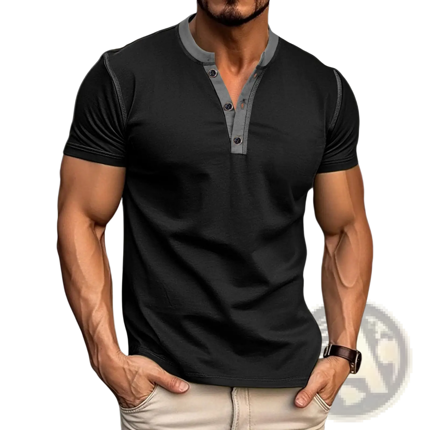 Contrast Trim Short Sleeve Henley Polo Shirt