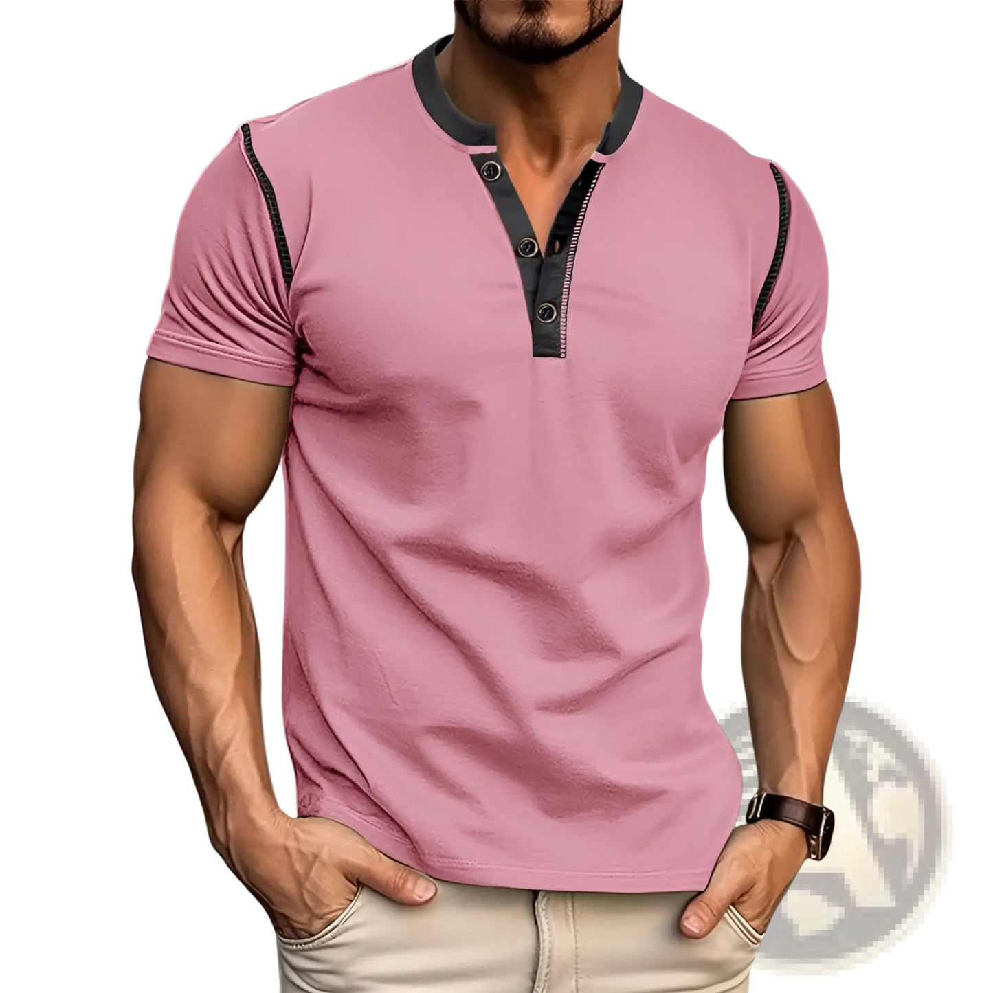 Contrast Trim Short Sleeve Henley Polo Shirt