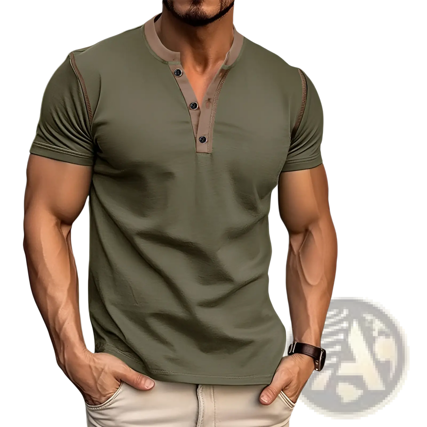 Contrast Trim Short Sleeve Henley Polo Shirt