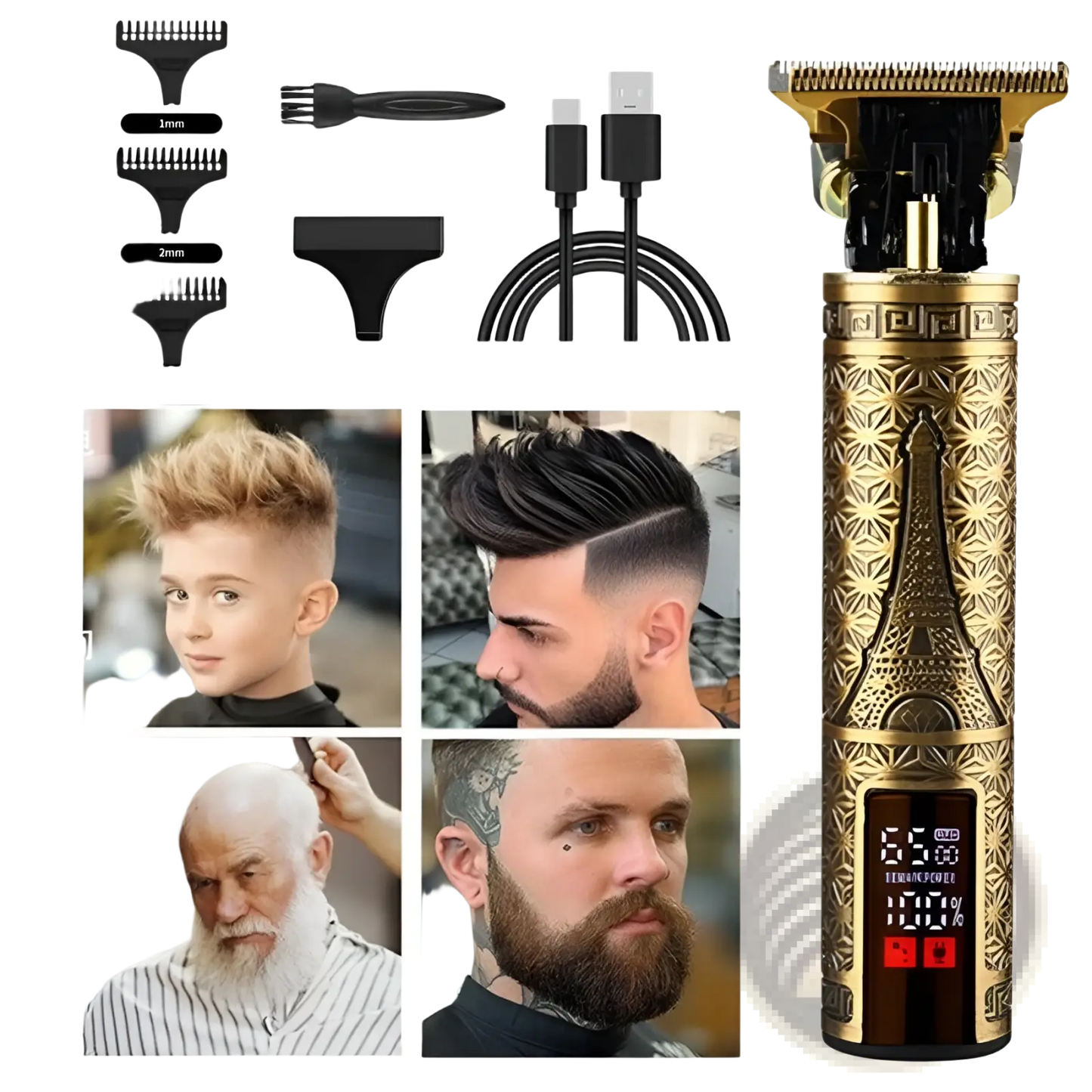 Cordless Hair Clippers Professional Gold Barber Trimmer