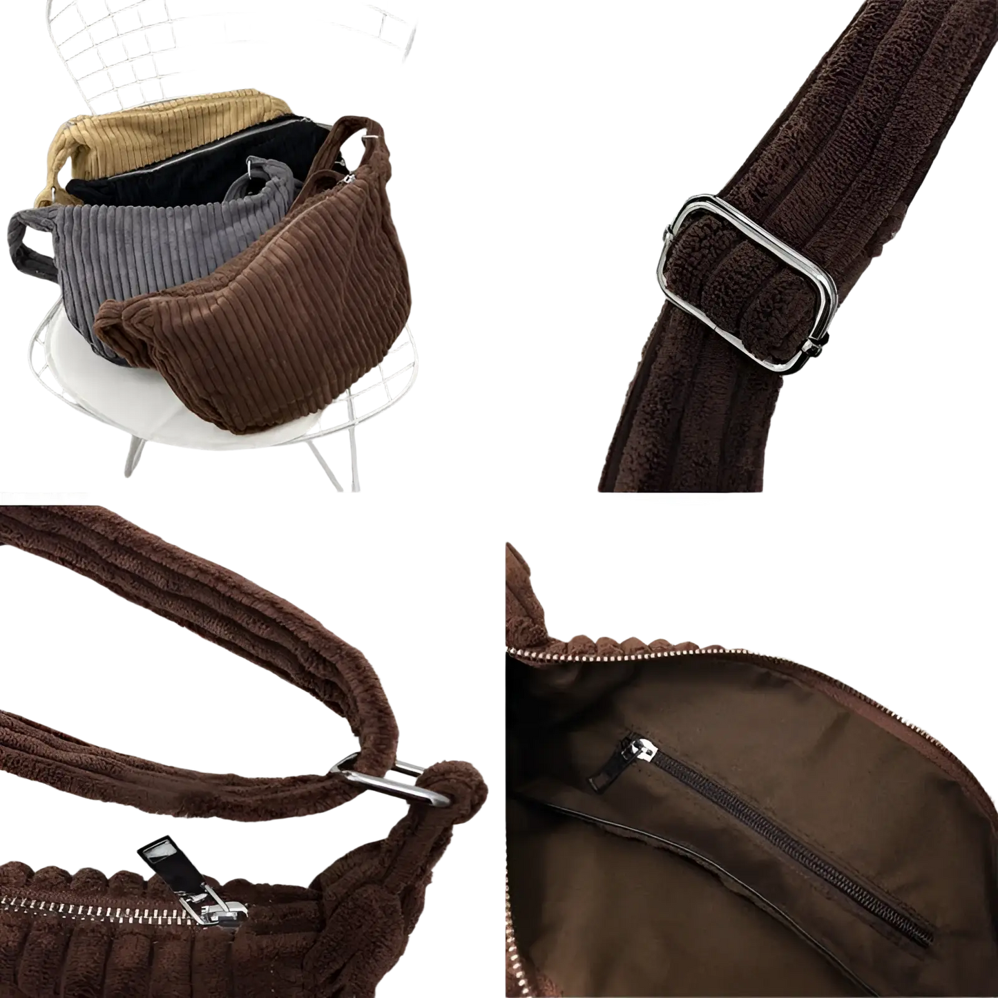 Corduroy Crossbody Shoulder Bag with Adjustable Strap