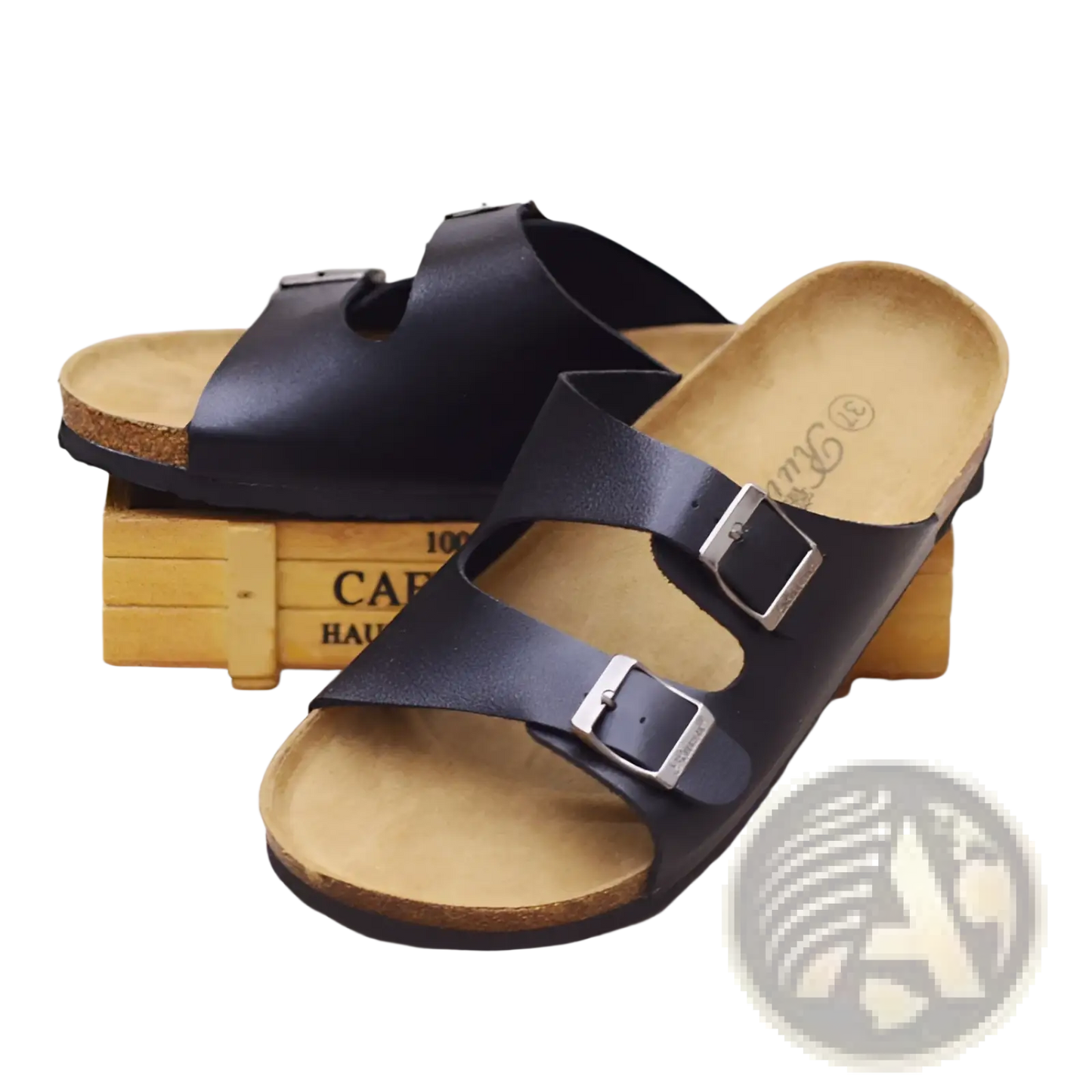 Cork Footbed Leather Two Strap Sandals