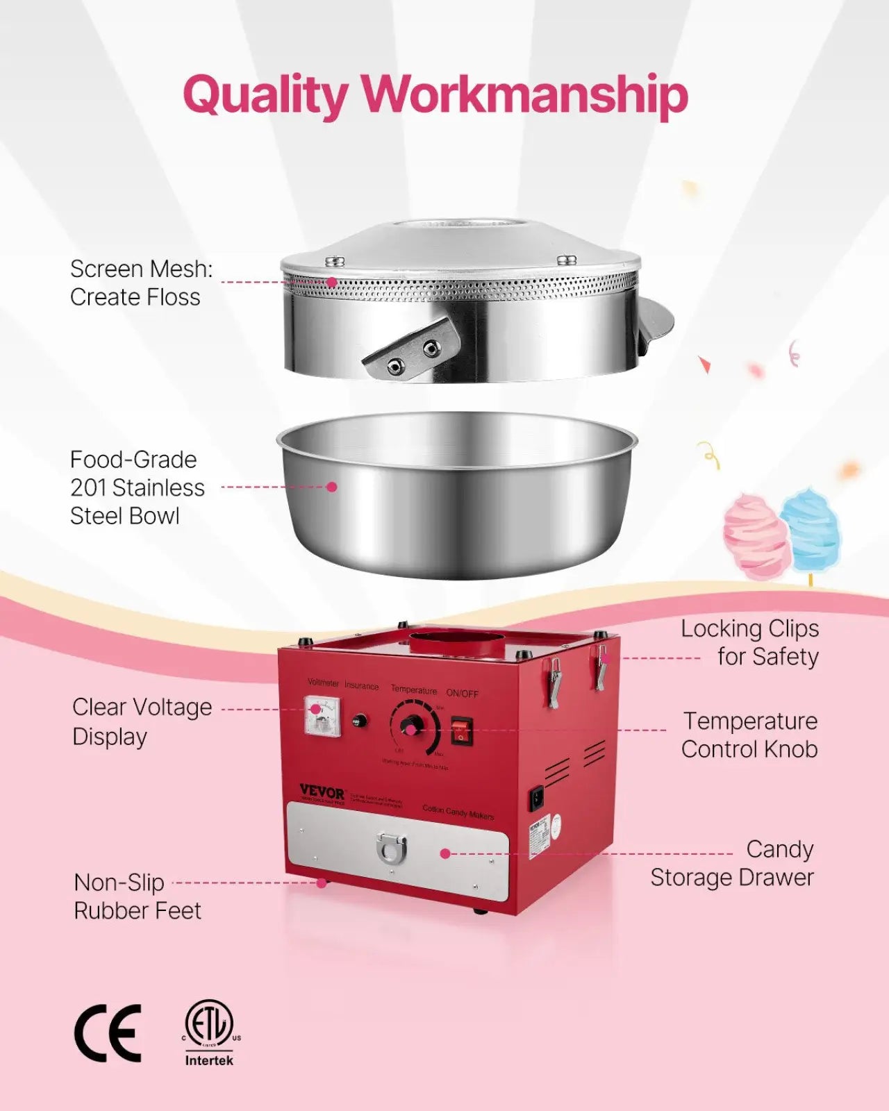 Cotton Candy Machine 1000w Commercial Floss Maker