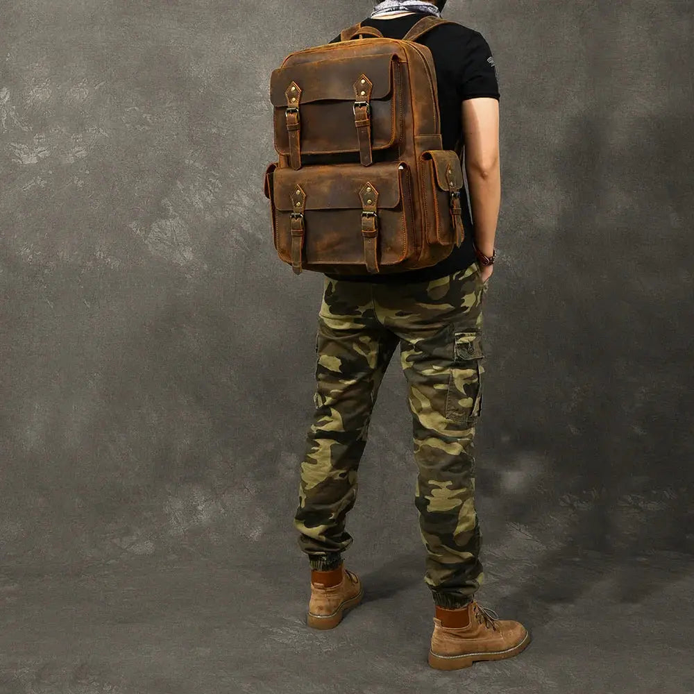 Vintage Crazy Horse Leather Adventure Backpack