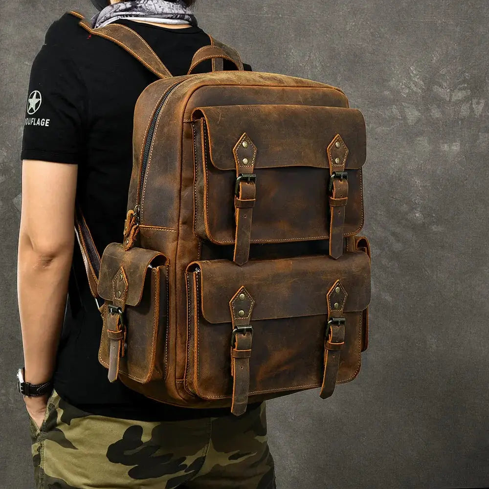Vintage Crazy Horse Leather Adventure Backpack