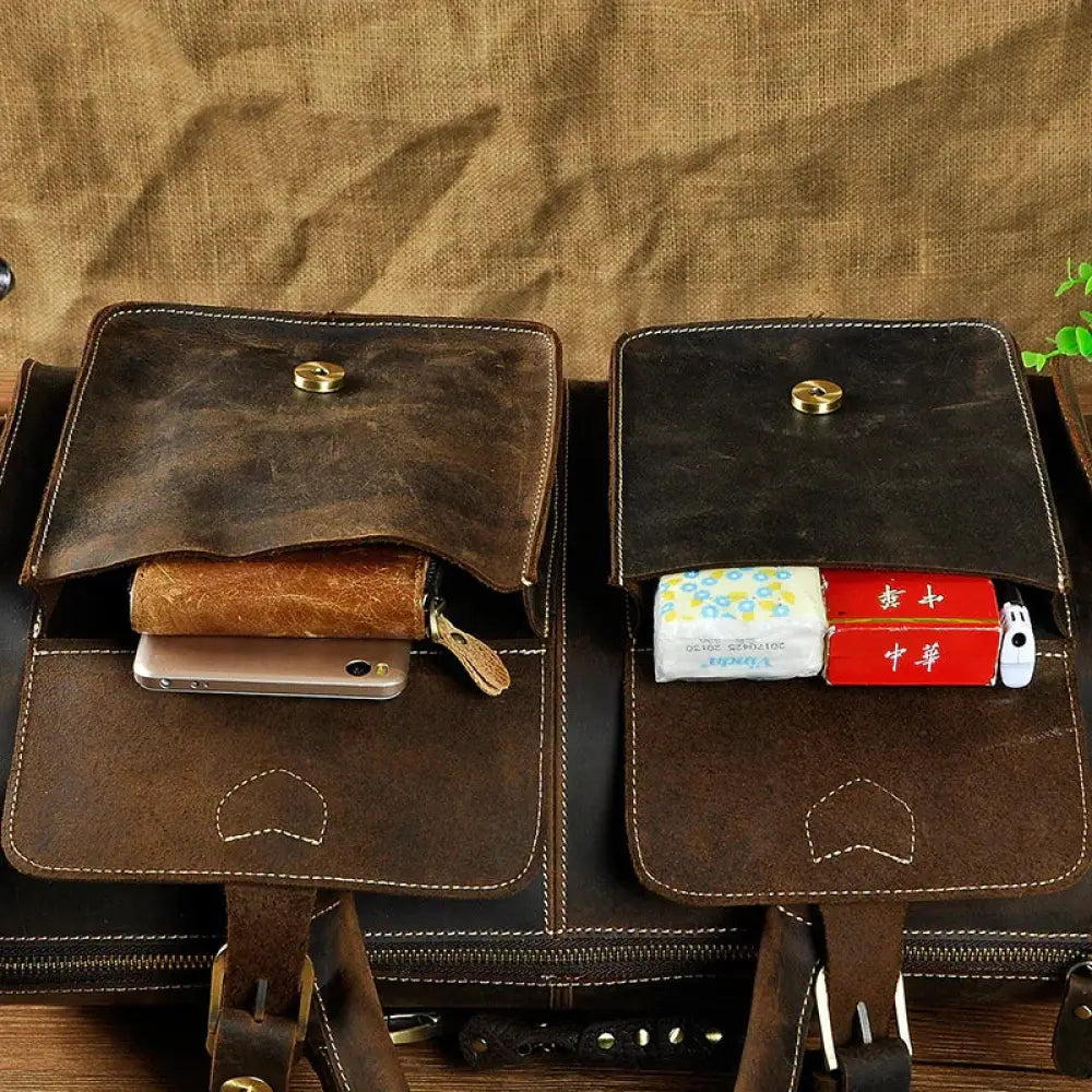 Vintage Crazy Horse Leather Satchel Bag with Brass Hardware
