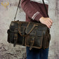Vintage Crazy Horse Leather Satchel Bag with Brass Hardware