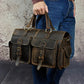 Vintage Crazy Horse Leather Satchel Bag with Brass Hardware