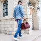 Burgundy Crazy Horse Leather Duffel Tote Bag