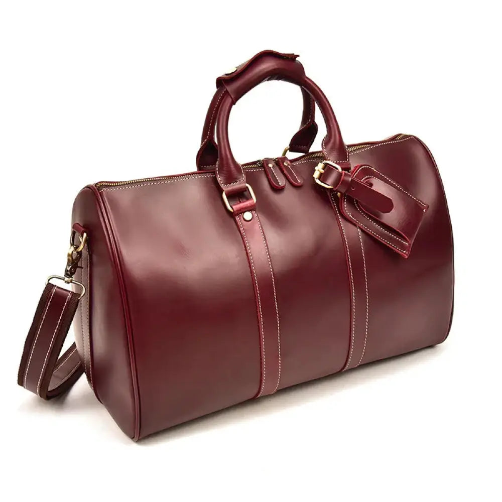 Burgundy Crazy Horse Leather Duffel Tote Bag