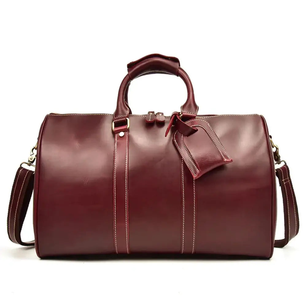 Burgundy Crazy Horse Leather Duffel Tote Bag