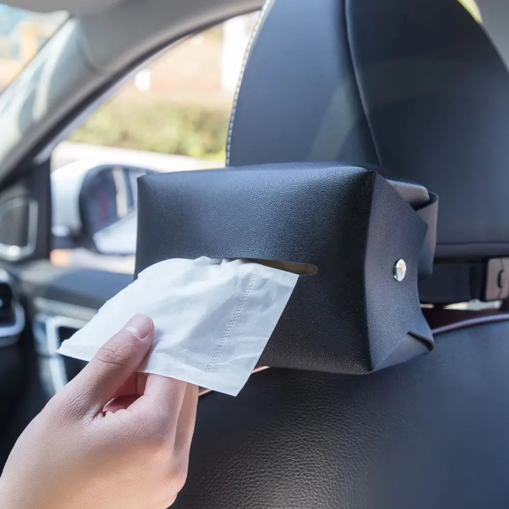Premium Cartoon Leather Car Headrest Tissue Box and Organizer